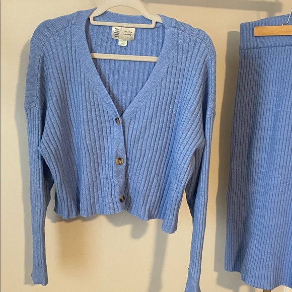 anthropologie Blue Ribbed Cardigan Set - Picture 3 of 6
